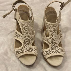 Cream Lace Wedge Heels Sandals